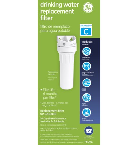 Image of GE Premium Single Stage Drinking Water System Replacement Filter, Fits GX1S01R Under Sink Filtration System, Replace Every 6 Months, FXUVC | (Pack of 3)