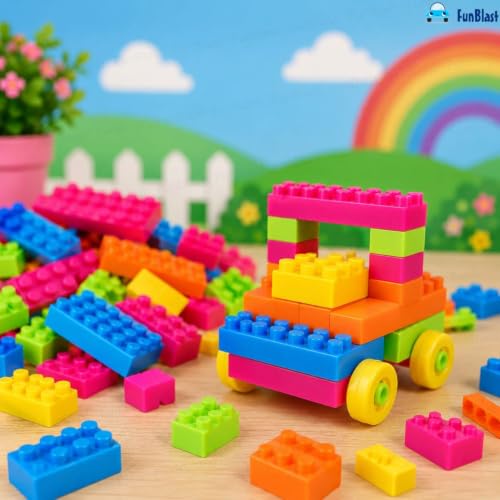 Image of FunBlast Building Blocks - Blocks for Kids with Wheel, Learning & Educational Toy Set for Girls, Boys, Kids, Bag Packing, Best Gift Toy (Set of 46 Pcs)
