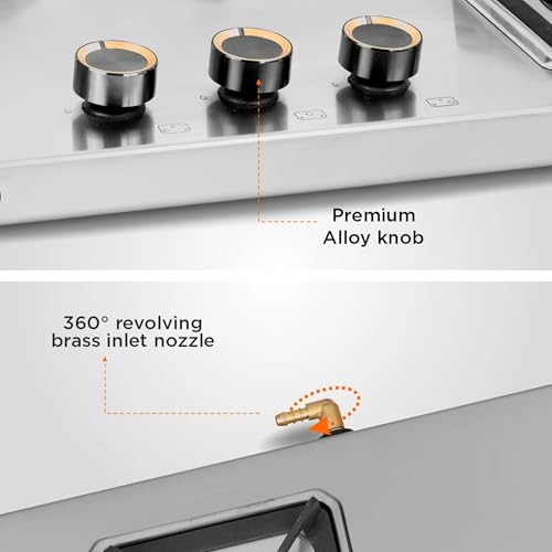 Image of Glen 3 Burner Stainless Steel LPG Gas Stove | Ultra Tuff Body | 10 Year Warranty on Burners & Gas Valve | 1 Jumbo Forged Brass Burner | Manual Ignition | 360 Revolving Inlet Nozzle | 1053UTTNDTSS