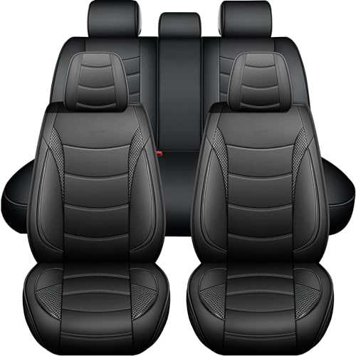 yotruth Car Seat Covers Full Set (5 Seats) Premium Nappa Leather Airbag Compatible & Pet Friendly for Sedans SUVs Trucks Heavy Duty Interior Protector for Off Road and Daily Commute Black