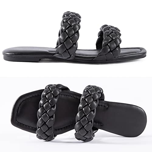 Image of Mtzyoa Women Flat Sandals Raffia Braided Summer Straw Dressy Casual Vacation Bohemian Cute Beach Comfy Slip On Slides