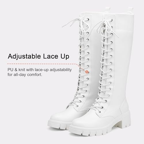 Image of Vepose Women's 953 Knee High Combat Boots Chunky Platform Heel, Lace Up Gothic Punk Work Boots for Dresses and Jeans