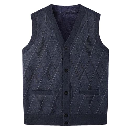 Cambkatl Men's Argyle Sweater Vest Warm Fleece Lined Button V Neck Cardigans Casual Sleeveless Knitted Fall Winter Tank Tops