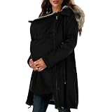 Generisch Neuer Umstandsmantel mit Kapuzenkragen für/Winter modische Schwangerschaftsbluse mit weitem Schnitt Langen Ärmeln für kühle Tage (Black, XXL)