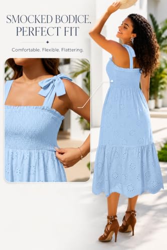 Image of Pinup Fashion Plus Size Summer Sun Smocked Eyelet Tie Straps Midi Dress