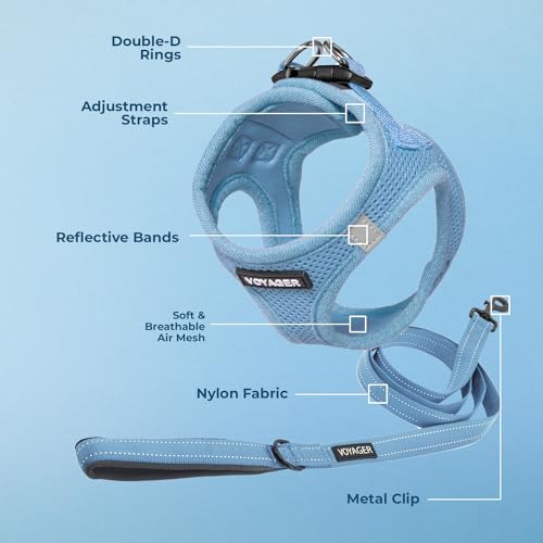 Image of Voyager Step-in Air All Weather Mesh Harness and Reflective Dog 5 ft Leash Combo Neoprene Handle, for Small, Medium and Large Breed Puppies by Best Pet Supplies - Baby Blue (Matching Trim), XS