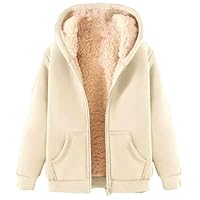 ZTFYKLIN Fleecejacke Damen Hoodie Kapuzenpullover mit Zipper, Fleecepullover Dick Warm Basic Sweatjacke mit Kapuze, Winterjacke Einfarbig Hooded mit Reißverschluss (Beige, L)