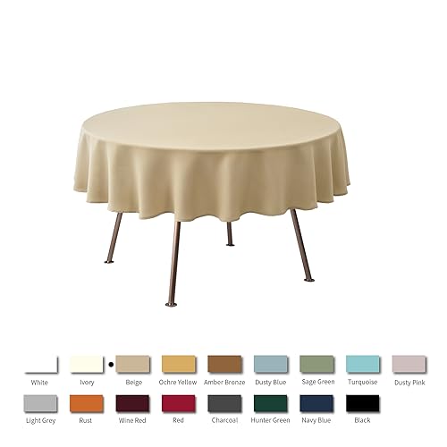 Image of maxmill Round Textured Tablecloth Spill-Proof Wrinkle Free Soft Jacquard Table Cloth for Circular Table Cover, for Dining Room Buffet Banquet Parties Holiday Dinner, 70 Inch Beige
