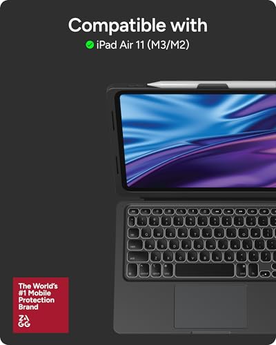 Image of ZAGG Pro Keys Connect iPad Air 11 inch (M5) /(M4) /(M3) /(M2) / 10.9 inch (4th & 5th Gen) Keyboard Case - USB‑C Direct Connect Keyboard w /Trackpad, Detachable Backlit Keys, 6ft Drop Protection, Kickstand, Black