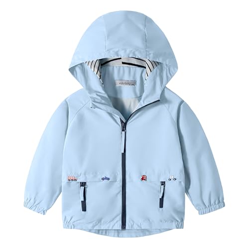 Image of Volunboy Toddler Boys Windbreaker Casual Outerwear Kids Lightweight Zip Hooded Jacket Baby Cute Dust Coat