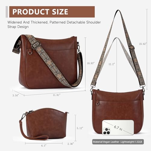 Image of 2PCS /Set Crossbody Bags for Women,Vegan Leather Hobo Purse Wallet For Women Set,Shoulder Bags With 2 Adjustable Strap