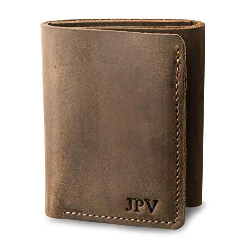 PEGAI Personalized 100% Leather Trifold Wallet For Men, Handmade, Slim, Minimalist Design, Make it Personal, Kane (Chestnut Brown)