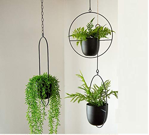 Riseon Boho Black Metal Plant Hanger,Metal Wall And Ceiling Hanging Planter, Modern Planter, Mid Century Flower Pot Plant Holder, Minimalist Planter For Indoor Outdoor Home Decor #TOP6