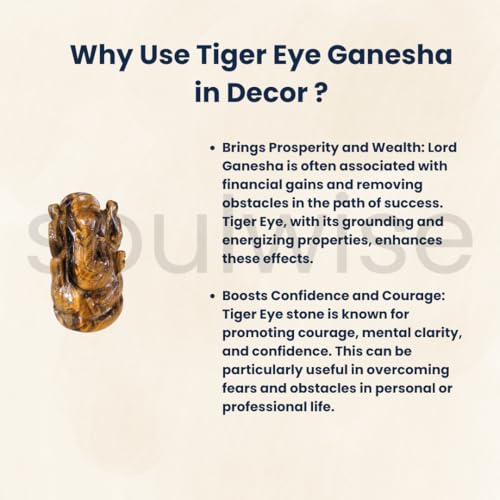 Image of Soulwise Tiger Eye Crystal Ganesha Healing Crystal for Wisdom, Confidence, Success, and The Removal of Obstacles, Statue, Home-Decor, Sculpture Meditation, Ganesha Idol, Gift, Showpiece.
