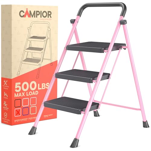 Pink 3 Step Foldable Stool