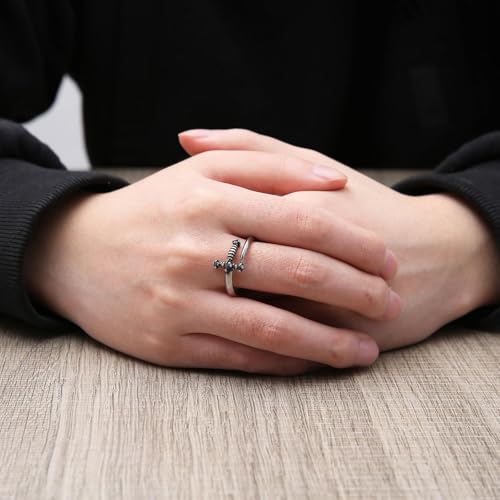 HZMAN Sword Ring for Men Women Stainless Steel Retro Gothic Punk Knight Dagger Rings Jewelry Gift3