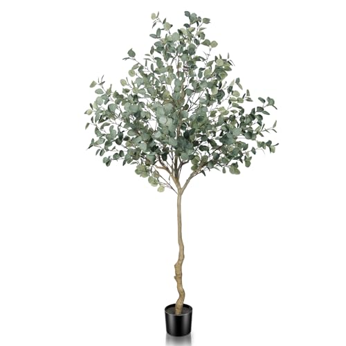 LYERSE Eucalyptus Tree Artificial 7ft - Faux Eucalyptus Tree in Plastic Nursery Pot with 995 Silver Dollar Leaves - Artificial Trees for Office House Living Room Home Decor Indoor