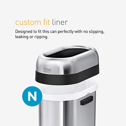 Image of simplehuman 50 Liter / 13.2 Gallon Slim Open Top Trash Can, Commercial Grade Heavy Gauge Brushed Stainless Steel