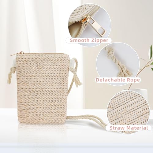 Cell Phone Purse, Straw Cell Phone Bag Crossbody Cell Phone Purses for Women, Crossbody Phone Purse with Zipper3