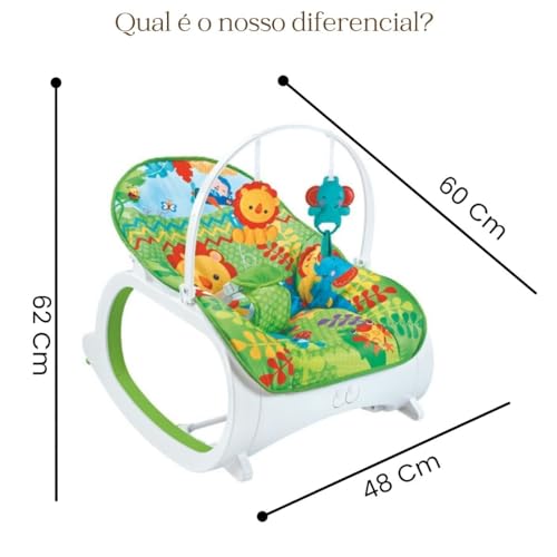 Cadeirinha de Descanso para Bebê Musical, Safari Verde, Vibra e Toca Melodias, Acompanha Acessórios