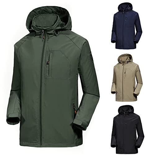Giacca Impermeabile da Uomo Giacche a Vento Sottile Leggero Cappotto con Cappuccio Antivento Giacca Maniche Lunghe Giubbotto Autunno Invernale Caldo Jacket Taglie Grandi Cardigan Casuale Coat