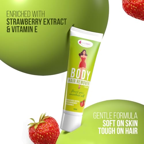Image of everteen Strawberry Hair Removal Cream for Women 4 x 50g, Suitable for Legs, Hands, Underarms & Back, Painless Hair Remover Cream for Girls with Spatula, All Skin Types - Pack of 4