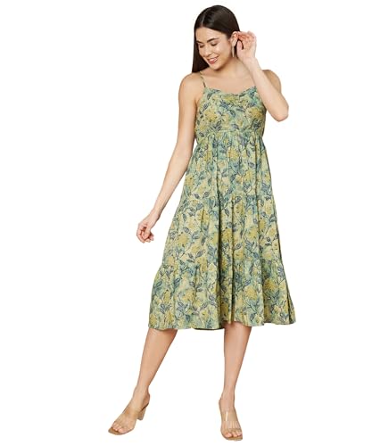 Image of COTLAND Fashions Breathable Cotton Printed A-Line Midi Dress for Women
