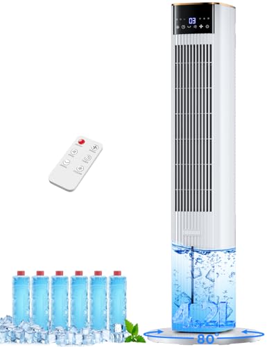 Image of HIFRESH 107CM Tower Fans w /Cooling, Memory & Aroma Function, Remote & Touch Screen, 4 Modes & 3 Speeds,15H Timer, 4.2L Dual Tanks, 6 Ice Pack, 22Ft Air Throw, Low Power Consumption Tower Fan for Room