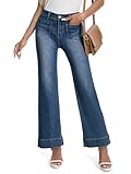 Tapata Women's 24" Petite Wide Leg Jeans High Waisted Flare Stretchy Cropped Denim Pants Trendy Baggy Dark Blue, XL