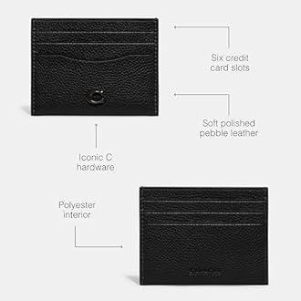 COACH Flat Card Case in Pebble Leather w/Sculpted C Hardware Branding, Black, One Size, Flat Card Case in Pebble Leather W/Sculpted C Hardware Branding