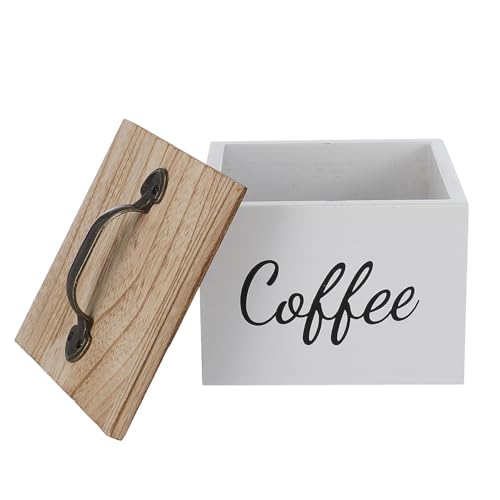 LABRIMP Soporte para Cápsulas de Café Caja Organizadora de Madera Blanca con Tapa Antipolvo Compacta para Cocina y Oficina, Contenedor Apilable para Bolsitas de Té y Azúcar