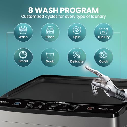 Image of Haier 8 kg 5 Star Oceanus Wave Drum Washing Machine Fully Automatic Top Load (‎ETL80-HBFS5NZP,Brown Grey)