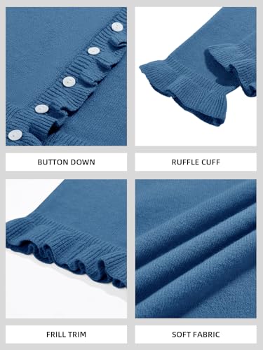 Image of Saodimallsu Womens Ruffle Cardigan Sweaters Button Up Crew Neck Long Sleeve Cropped Sweater Cute Soft Knit Tops