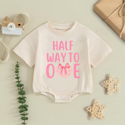 Half Way To One Coquette Bow, Half Birthday Coquette Bow 1/2 Way To One, Soft Romper, Gift For Baby Girls3