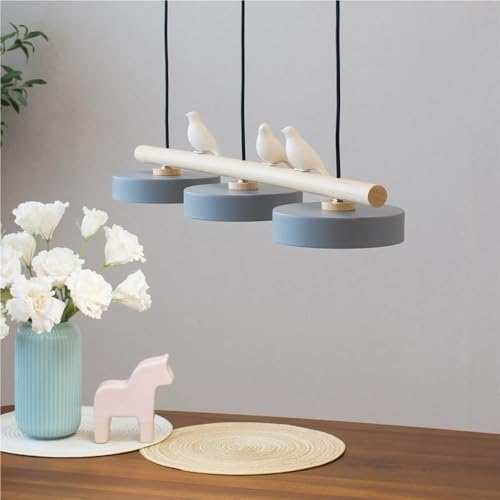 Lámpara colgante de madera con 3 luces de pájaro negra para cocina 2