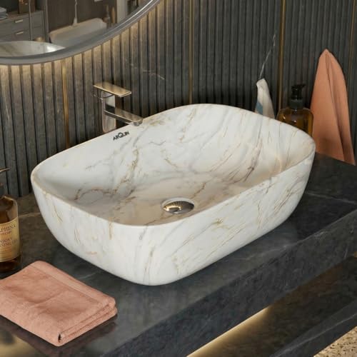 Image of ARQUIN Wash Basin for Bathroom Table Top Washbasin, Countertop Basin | Ceramic Washbasin Bathroom,Hotel | Living Room | Office Vanity Wash Basin (17.91x12.8 x5.31 Inch)