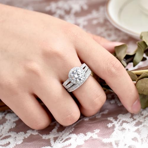 Wuziwen S925 4Ct Wedding Bridal Sets for Women Engagement Rings Wedding Band CZ Anniversary Ring3