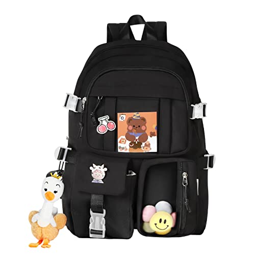 [SPooooN!] リュック キッズ 小学生 女の子 男の子 子供 A4対応 チェストベルト付 軽量 (黒)