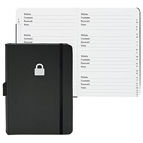 Hardcover Password Book with Alphabetical Tabs - Internet Password Keeper Book, 11.6 x 15.5cm Password Notebook for Office or Home, Black Cover