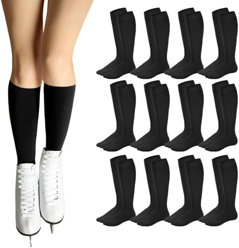 Toulite 12 Pairs Ice Figure Skating Socks for Girls Women Kids | Skating Socks for Girls, Kids Ice Skating Socks, Roller Skate Stockings, Light Opaque Look, Knee High, Ice Performance Wear