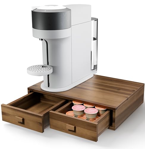 Tinamo Acacia Wood Coffee Pod Storage Drawer for K-cup Holder, Coffee Pod Drawer for Nespresso Pods Holder - Coffee Pod Holder with Drawers, Coffee Station Organizer for K Pod Holder (Walnut color) by Tinamo - Used condition - US$25.99