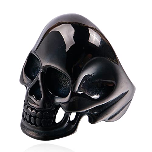Bague en acier inoxydable pour hommes avec une gravure de tête de mort gothique