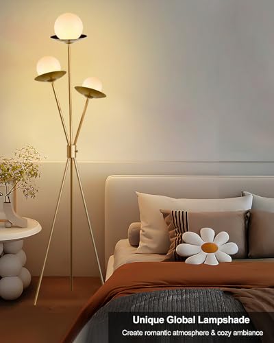Image of 3 Globe Dimmable Tripod Floor Lamp, Mid Century Floor Lamps with 3Pcs 3000K Bulbs Included, Modern Gold Tall Lamp for Living Room Bedroom Home Office Sofa Beside Corner Decor