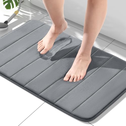 HITSLAM Tapis de Bain Antidérapant en Mousse à Mémoire de Forme, 60 x 90cm Absorbant Tapis Salle de Bain, Lavable en Machine, Séchage Rapide, Doux et...