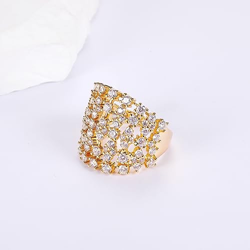 MDFUN Wedding Rings for Women Multi-Row Wide Engagement Ring 18K Yellow Gold Plated Cubic Zirconia Band Promise Eternity Ring for Women Size 5-104