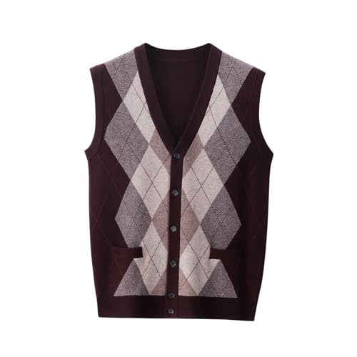 Mens Argyle Sweater Cardigans Vest Sleeveless Sweaters V Neck Plaid Cardigan Vests Button Down Knitwear