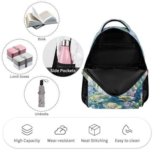 Lotues Willow Trees Water Lilies Cute Backpack Travel Work Bag with Water Bottle Pocket Adjustable Padded Shoulder Straps Daypack3