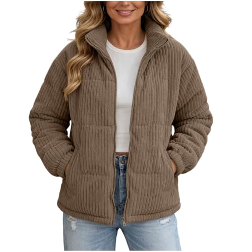Puffer Jacket for Women Cropped Winter Warm Padded Coat Soft Cozy Outerwear | Side Pockets,Full Zipper,Stand Collar,Casual Comfy Coats,Fall Winter Thicken Jackets,Trendy Outdoor Daily Wear - image 2