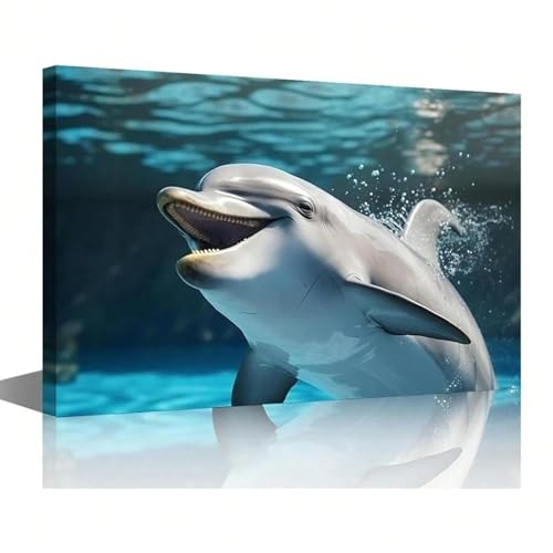 Affiche dauphins dansant sous l'eau pour embellir une chambre à coucher marine