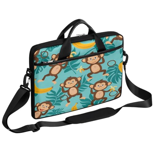 Funda para laptop de 15 pulgadas con estampado de mono y plátano, maletín delgado para negocios, bolso mensajero para mujeres y hombres, funda para laptop para trabajo, oficina y viajes